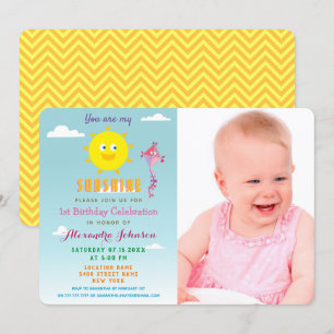 Photo You are my Sunshine, Girl 1st Birthday Invitation
