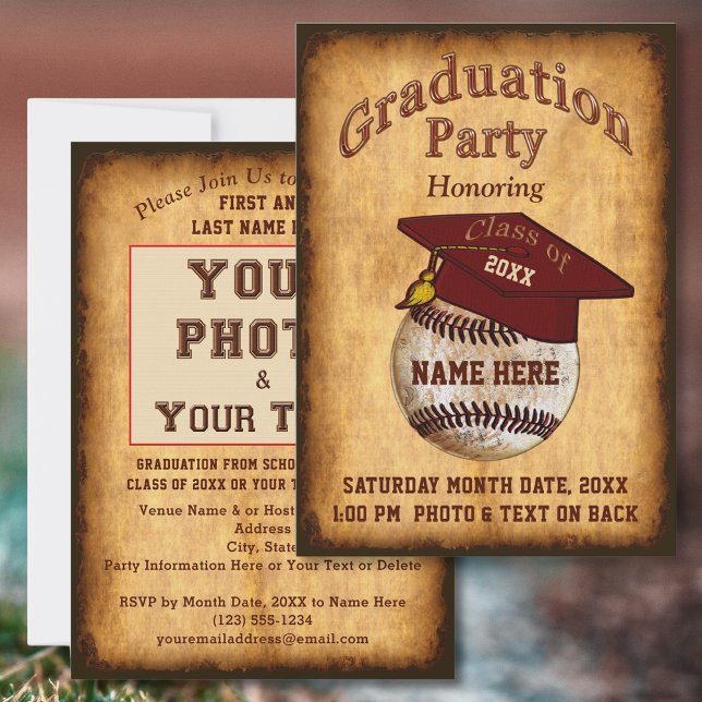 Photo, Your Text Baseball Graduation Invitation (Baseball Graduation Invitations. Baseball themed graduation. Baseball theme graduation party. Old.)