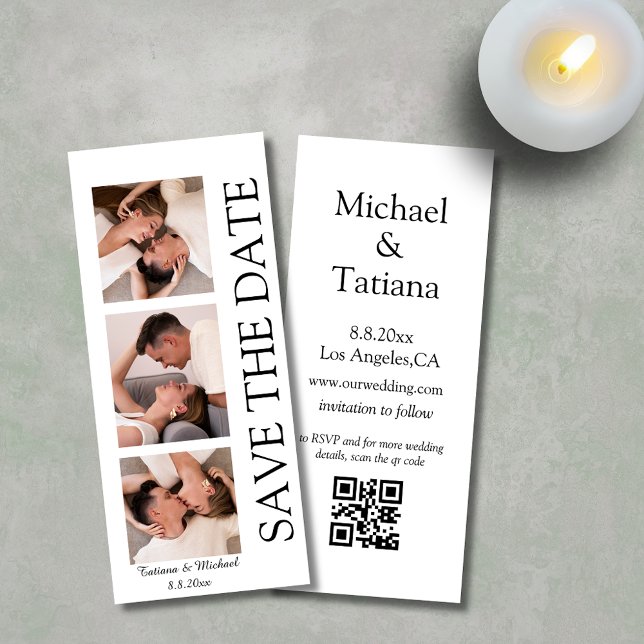 photobooth modern 3 photos qr code save the date invitation (Creator Uploaded)