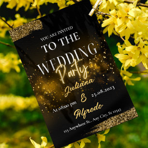 Photocentric Black Gold Modern Elegant Wedding Invitation