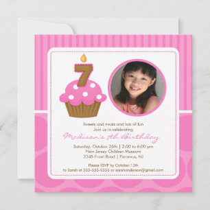 PhotoCupcake Birthday Invitation 7th Birthday Pink