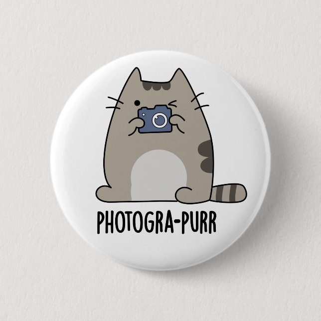 Photograh-purr Funny Cat Photographer Pun 6 Cm Round Badge (Front)
