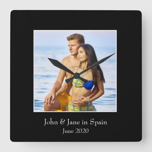 Photograph Frame, Custom Photo – Personalized Square Wall Clock (Front)