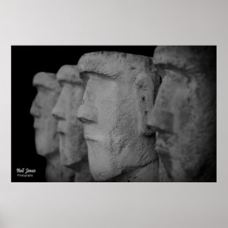 Photograph of four stone heads poster. poster
