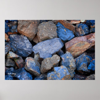 Photograph of metallic blue rocks poster. poster