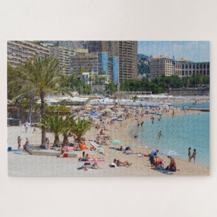 Photograph of people on the beach in Monte Carlo Jigsaw Puzzle