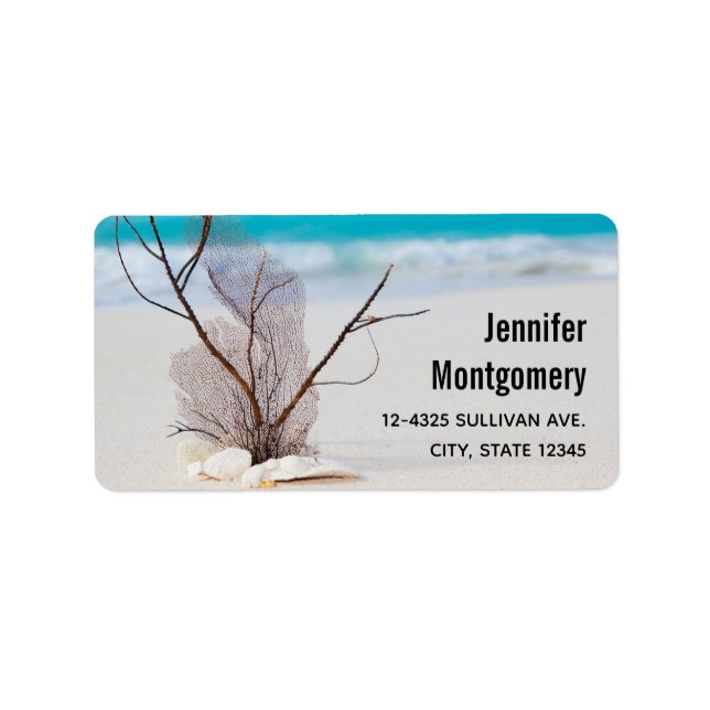 Photograph of Seashells on a Sandy Beach Address Label (Front)