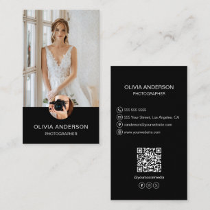 Photographer 2 Photos Custom Icons QR Code Black Business Card