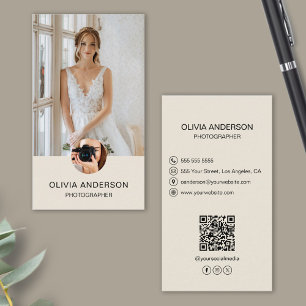 Photographer 2 Photos Custom Icons QR Code Cream Business Card