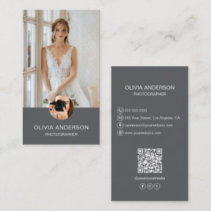 Photographer 2 Photos Custom Icons QR Code Grey Business Card