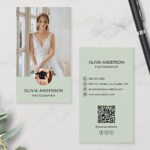 Photographer 2 Photos Custom Icons QR Sage Green Business Card