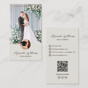 Photographer 2 Photos QR Social Media Neutral Tone Business Card