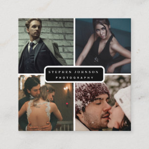 Photographer 4 Photos QR Code Social Media Icons  Square Business Card