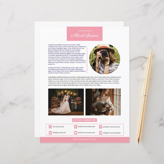 Photographer About Me Page Template  (Front/Back In Situ)