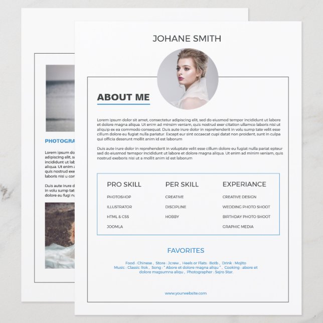 Photographer About Me Page Template (Front/Back)