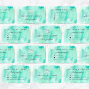 Photographer Aqua Watercolor Camera Business Card