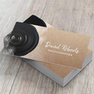 Photographer Black Camera Rustic Photography Business Card