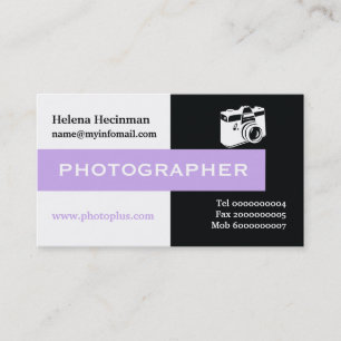 Photographer black, white, lavender eye-catching business card