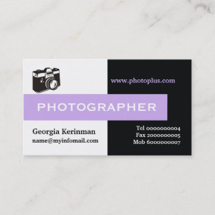Photographer black, white, lavender eye-catching business card