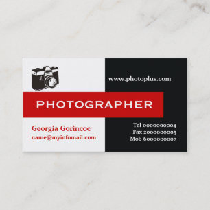 Photographer black, white, red eye-catching business card