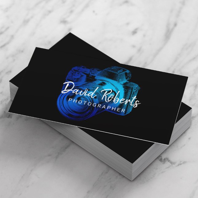 Photographer Blue Camera Professional Photography  Business Card (Creator Uploaded)