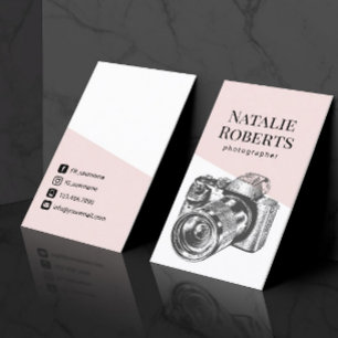 Photographer Blush Pink Camera Photography  Business Card