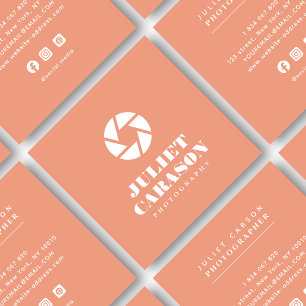 Photographer Bold Typography Peach Pink  Square Business Card