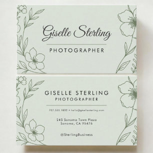 Photographer Botanical Sage Green Modern Business Card