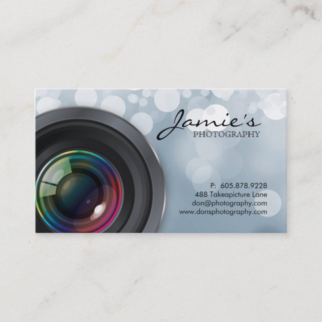 Photographer Business Card Modern Grey Lights (Front)