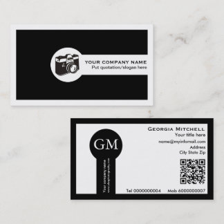 Photographer camera and QR code black and white Business Card