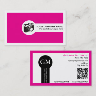 Photographer camera and QR code hot pink Business Card