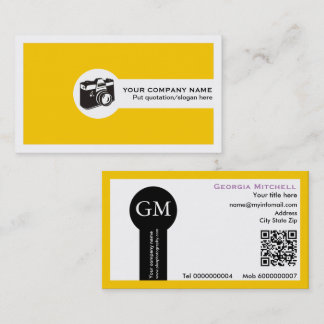 Photographer camera and QR code yellow Business Card