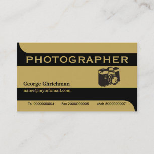Photographer camera black, gold eye-catching business card