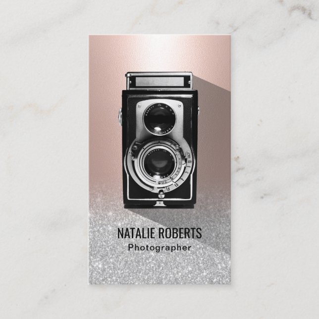 Photographer Camera Blush Rose Gold Photography Business Card (Front)