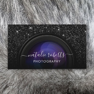 Photographer Camera Chic Black Glitter Photography Business Card