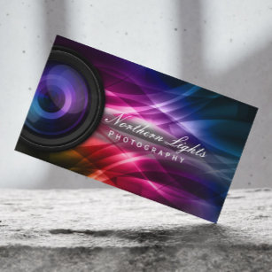 Photographer Camera Lens & Aurora Photography Business Card