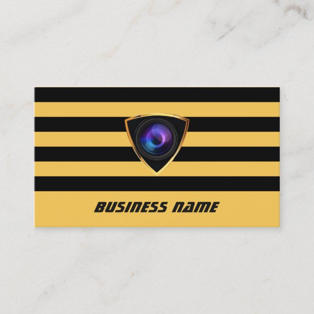 Photographer Camera Modern Stripes Photography Business Card (Front)