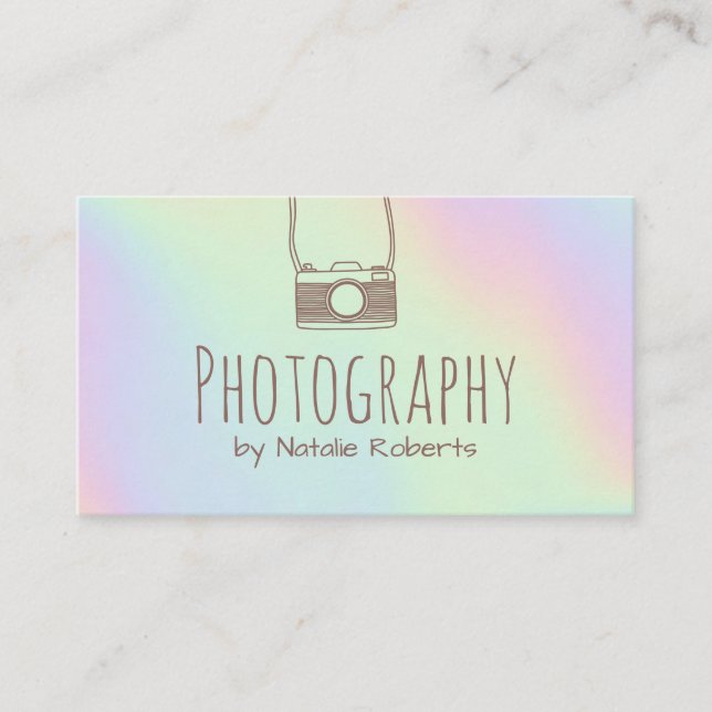 Photographer Camera Pastel Holographic Photography Business Card (Front)