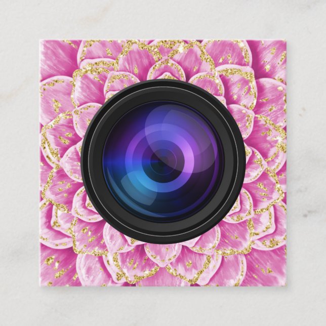 Photographer Camera Spiral Flower Photography Square Business Card (Front)