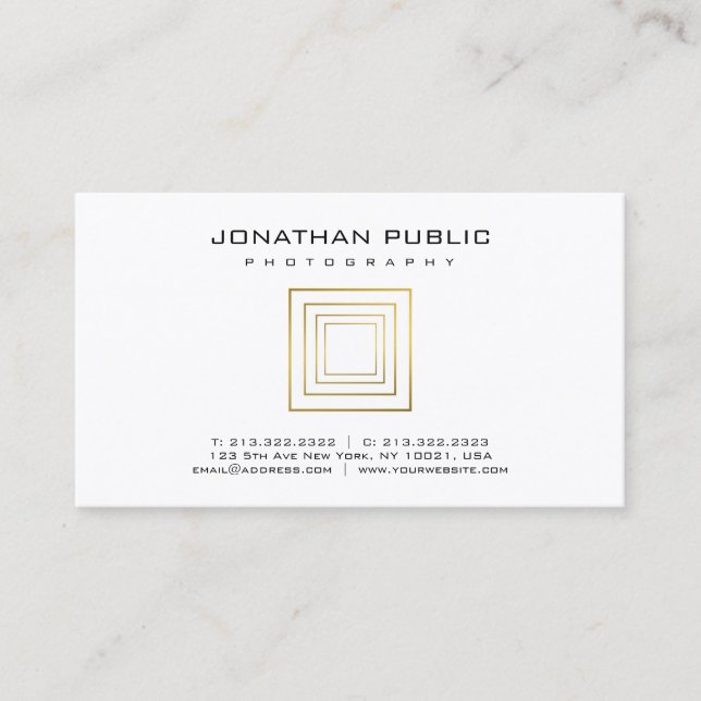 Photographer Elegant Gold Photography Template Business Card (Front)