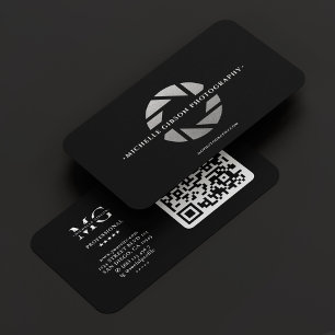 Photographer Film Producer Black Silver Shutter Business Card