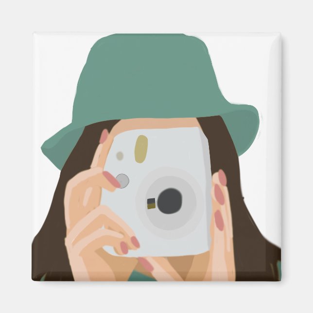 Photographer Girl  Illustrated Camera Aesthetic Magnet (Front)