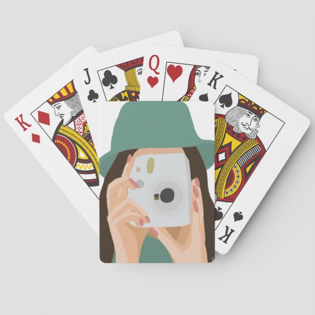 Photographer Girl Illustrated with Dark Hair Playing Cards (Back)