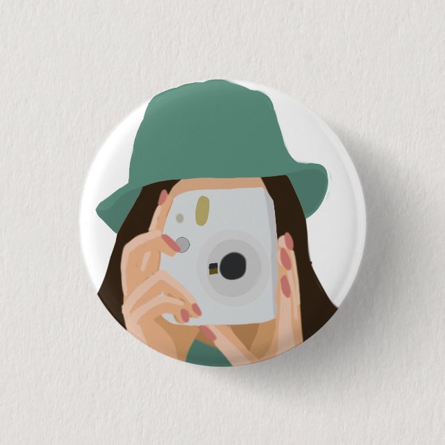 Photographer Girl Tote Bag – Illustrated Dark-Hair 3 Cm Round Badge (Front)