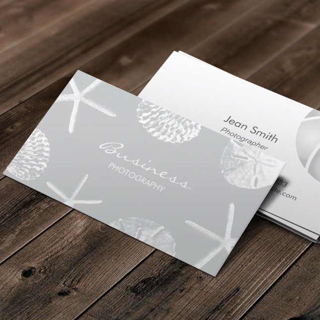 Photographer Grey Beach Seashells Photography Business Card (Creator Uploaded)