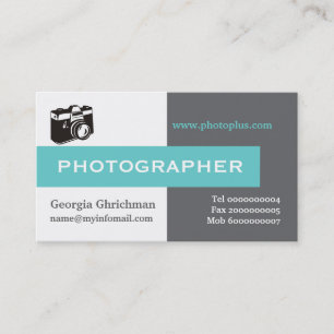 Photographer grey, white, blue eye-catching business card
