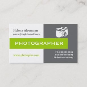 Photographer grey, white, green eye-catching business card