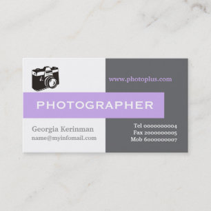 Photographer grey, white, lavender eye-catching business card