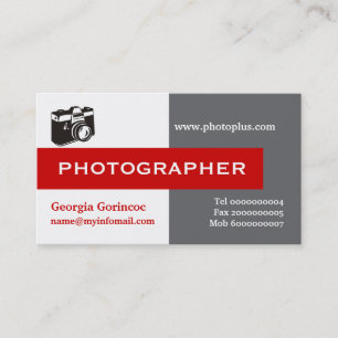 Photographer grey, white, red eye-catching business card