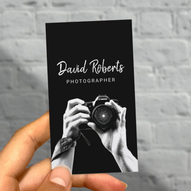 Photographer Holding Camera Black Photography Business Card (Creator Uploaded)